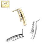 14K Gold Threadless Push In Double Curved Bar/CZ Top