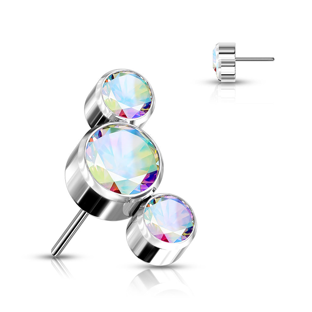 Implant Grade Titanium Threadless Push In 3 Round Bezel Set CZ Curve Top