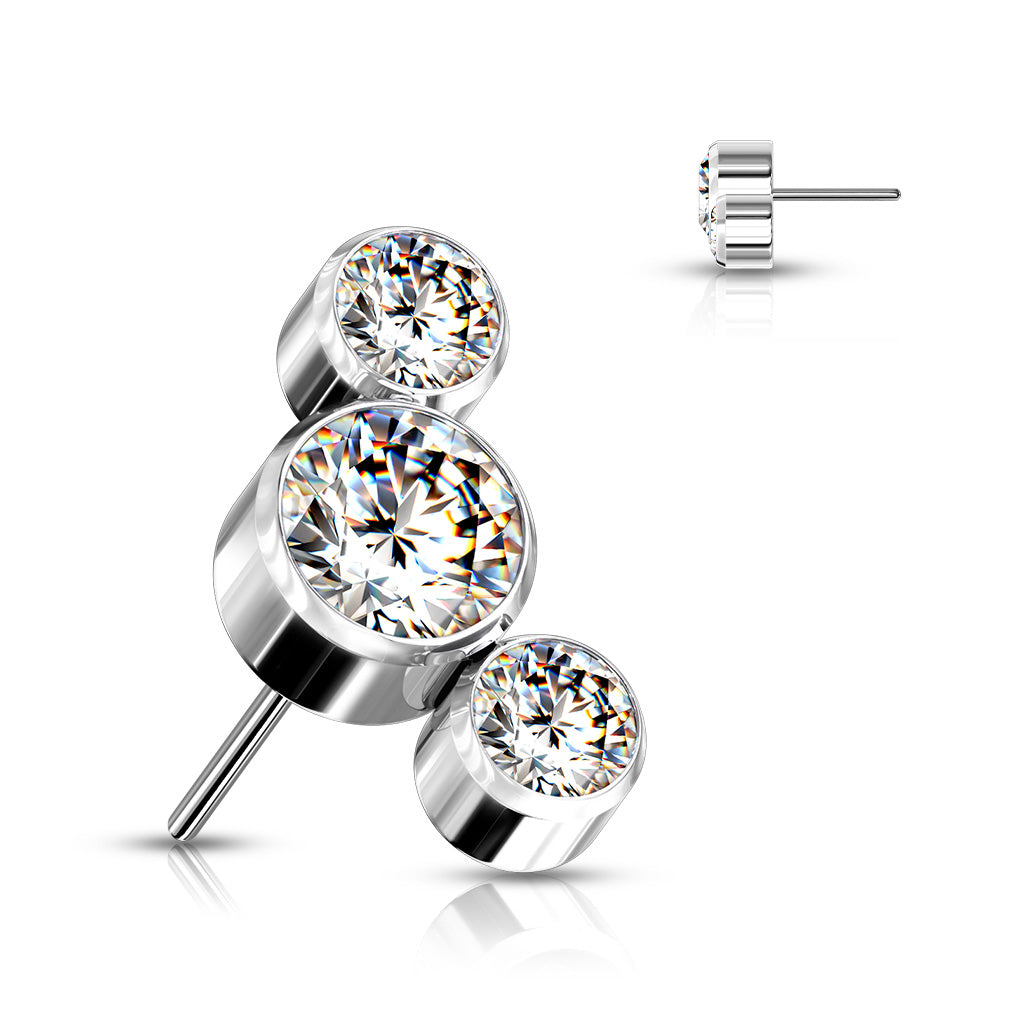 Implant Grade Titanium Threadless Push In 3 Round Bezel Set CZ Curve Top