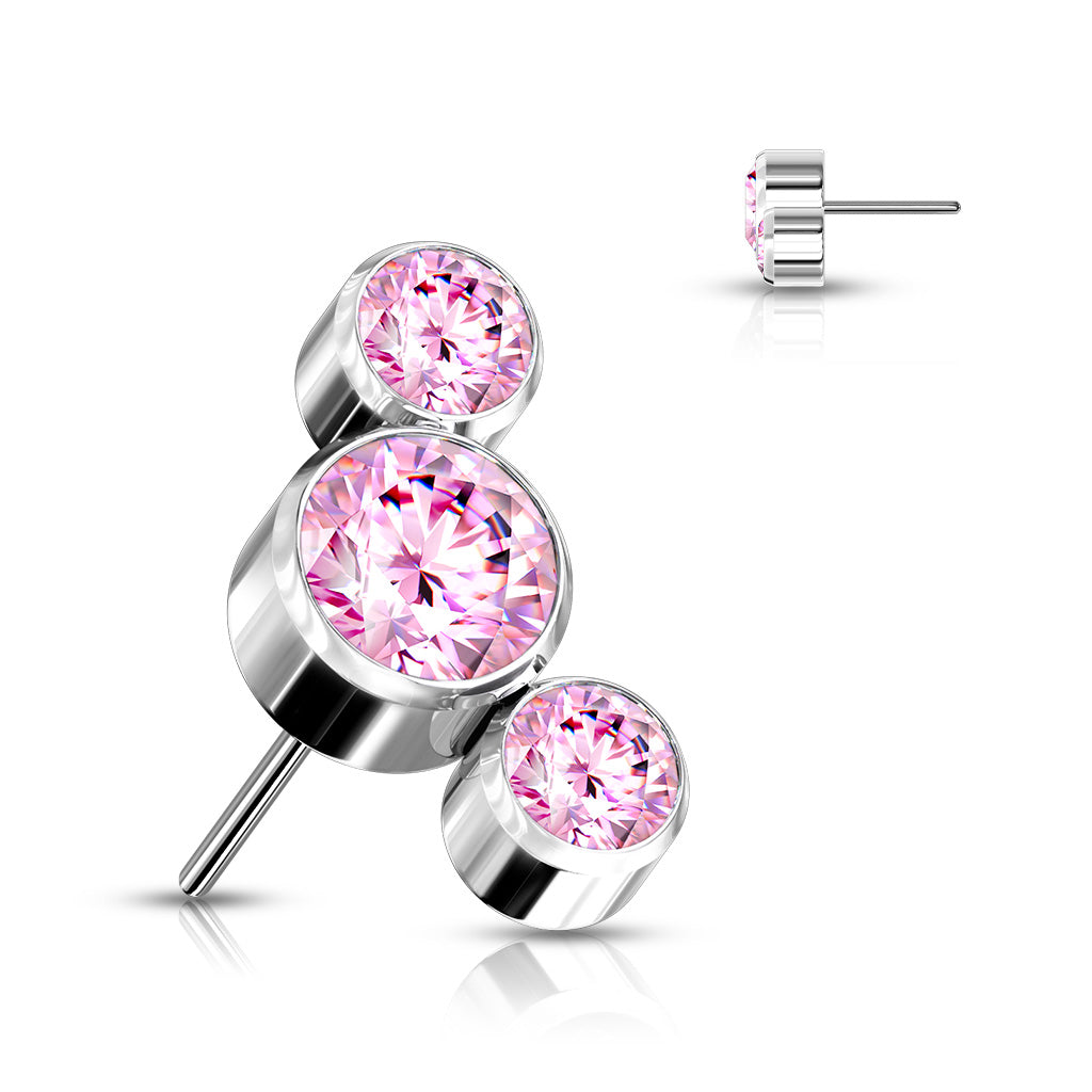 Implant Grade Titanium Threadless Push In 3 Round Bezel Set CZ Curve Top