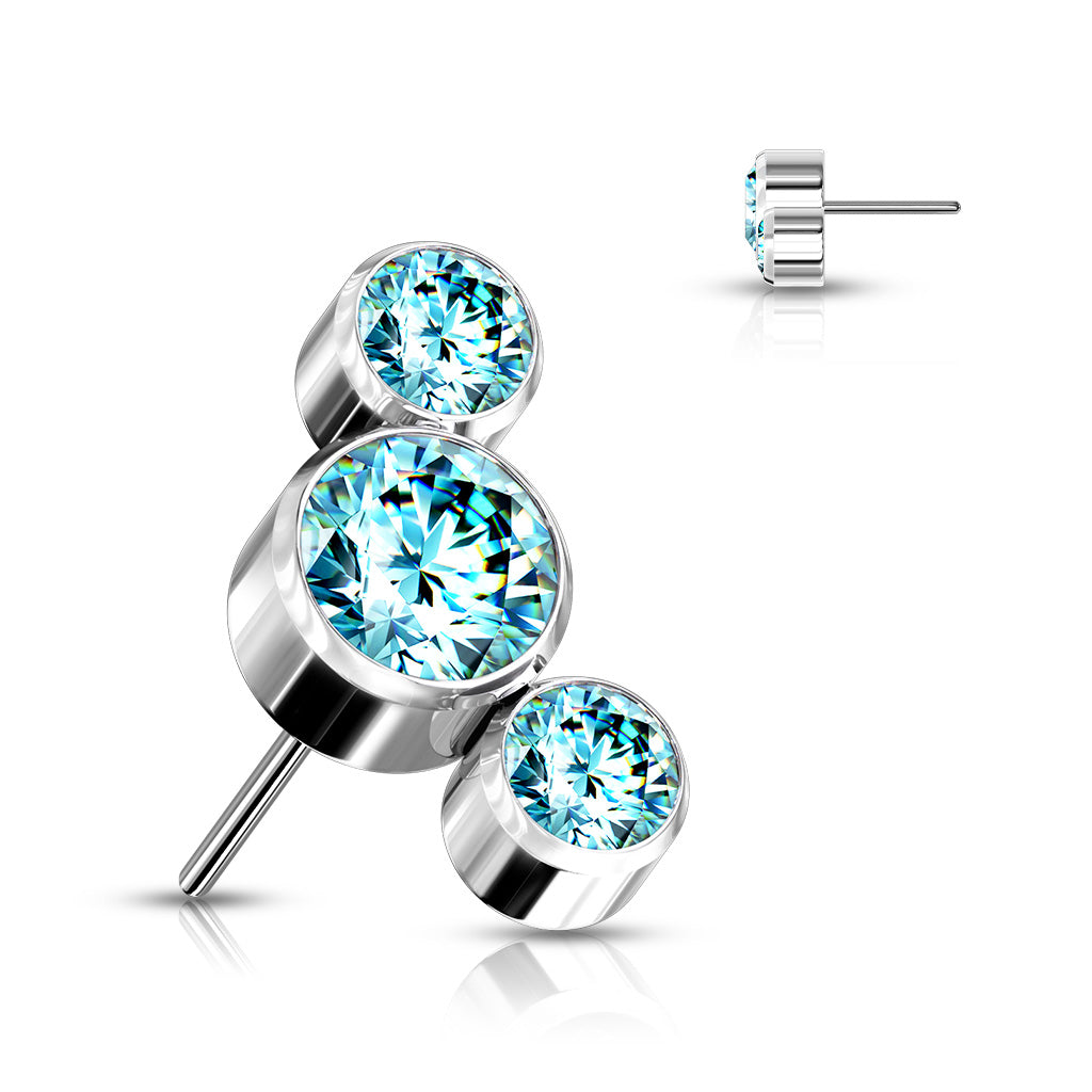 Implant Grade Titanium Threadless Push In 3 Round Bezel Set CZ Curve Top