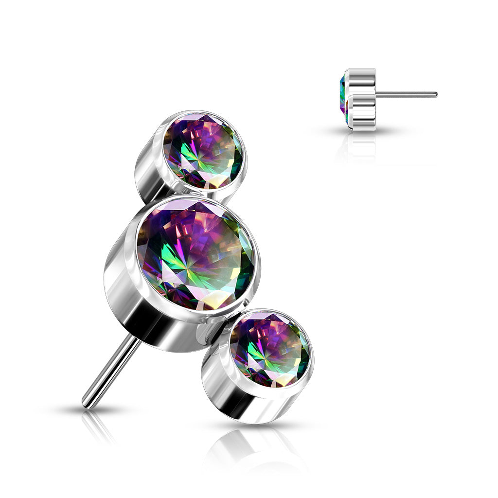 Implant Grade Titanium Threadless Push In 3 Round Bezel Set CZ Curve Top