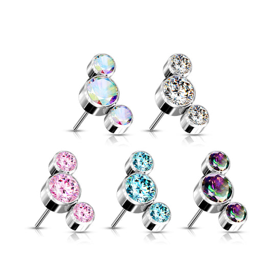 Implant Grade Titanium Threadless Push In 3 Round Bezel Set CZ Curve Top