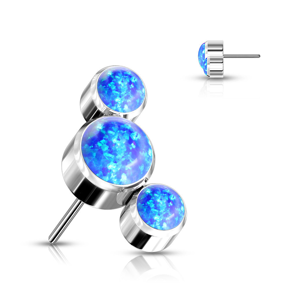 Implant Grade Titanium Threadless Push In 3 Round Bezel Set Opal Curve Tops