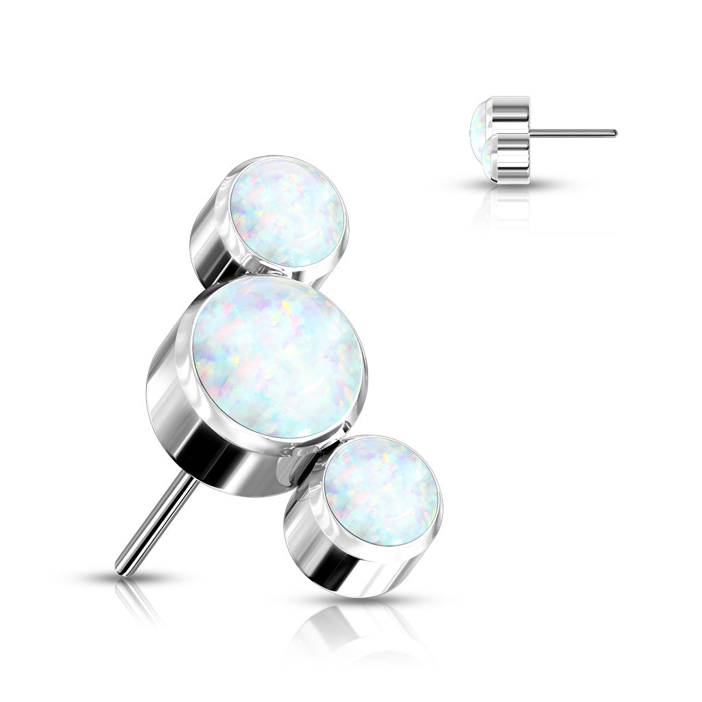 Implant Grade Titanium Threadless Push In 3 Round Bezel Set Opal Curve Tops