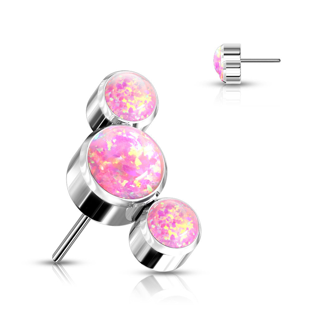Implant Grade Titanium Threadless Push In 3 Round Bezel Set Opal Curve Tops