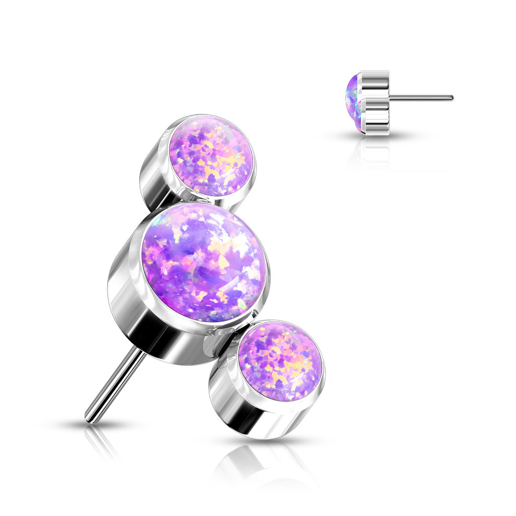 Implant Grade Titanium Threadless Push In 3 Round Bezel Set Opal Curve Tops