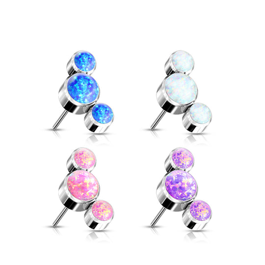 Implant Grade Titanium Threadless Push In 3 Round Bezel Set Opal Curve Tops