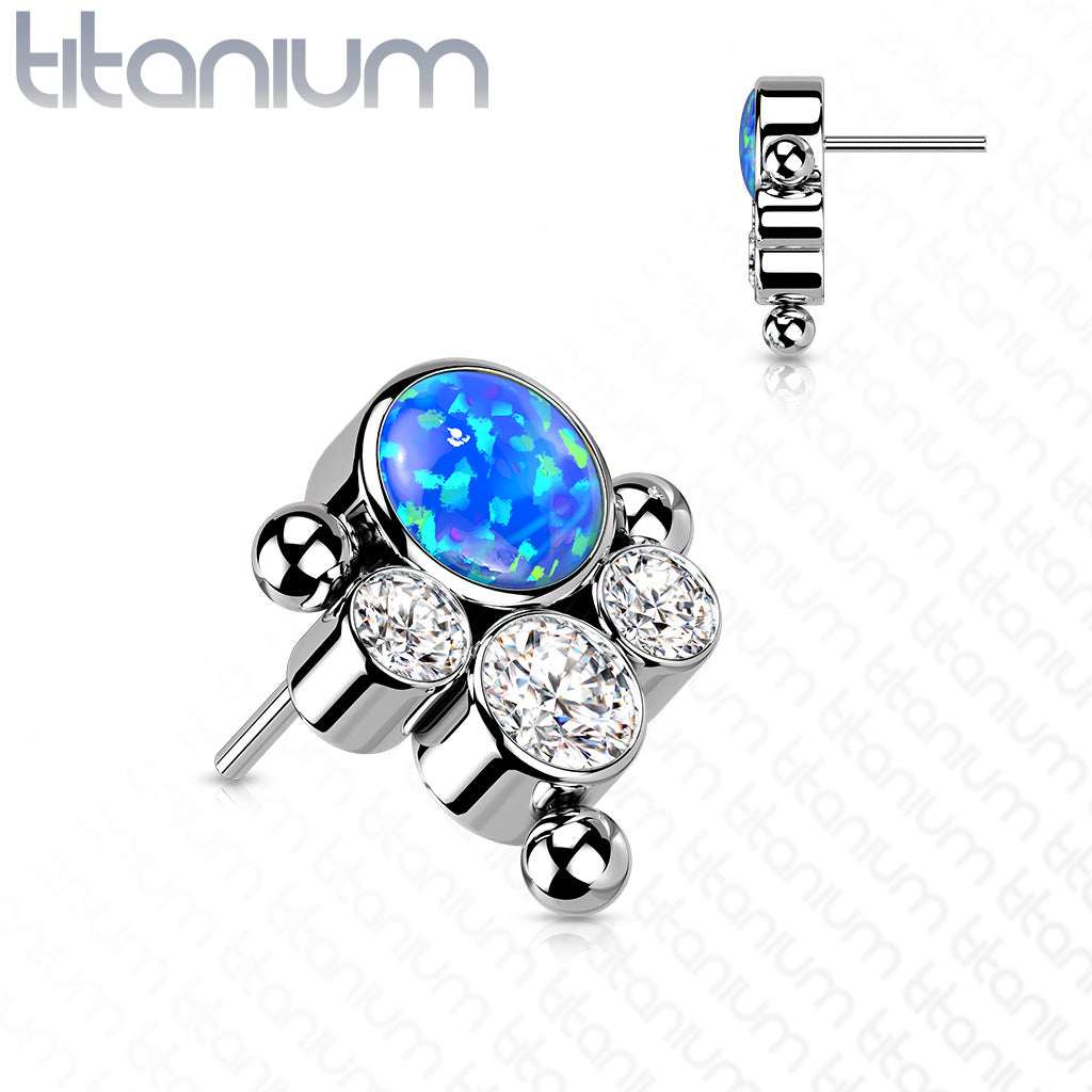 Top Opal CZ Center with 3 CZ and Ball Edge