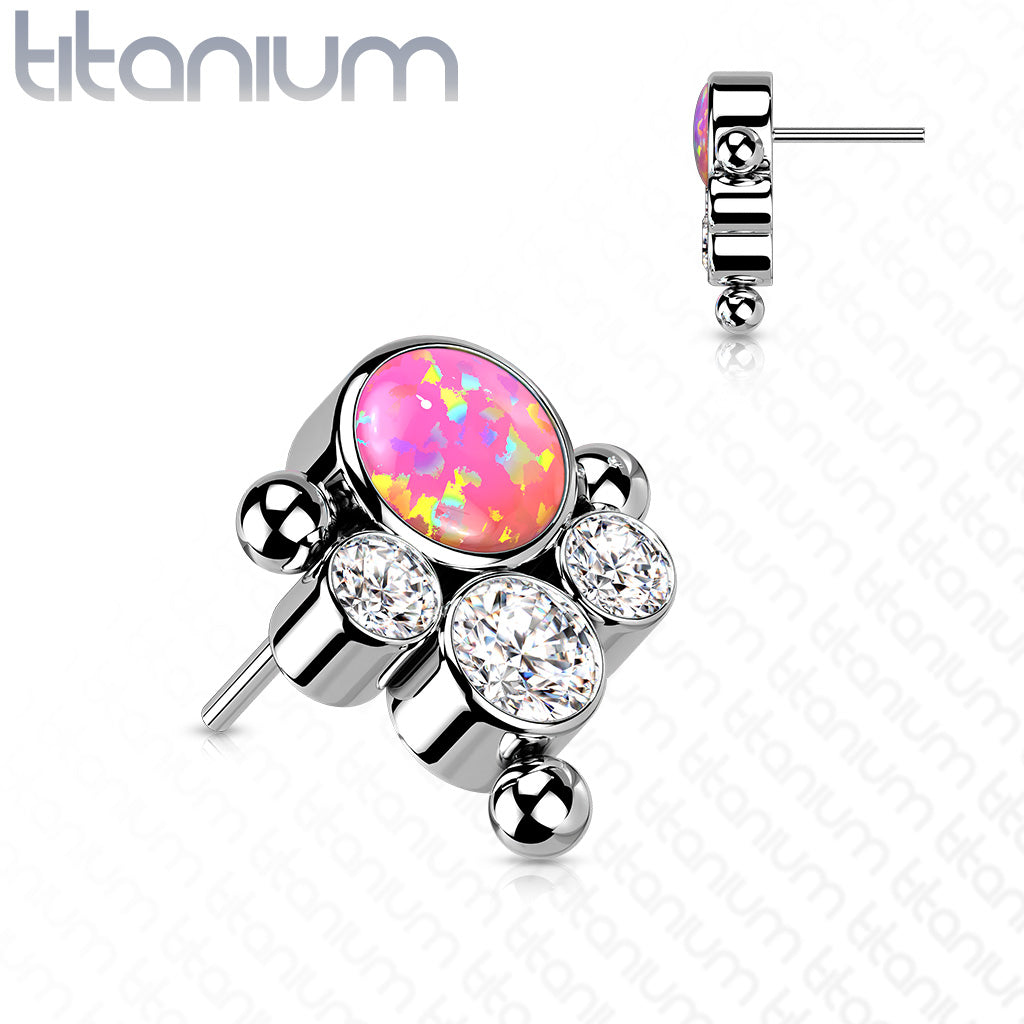 Top Opal CZ Center with 3 CZ and Ball Edge