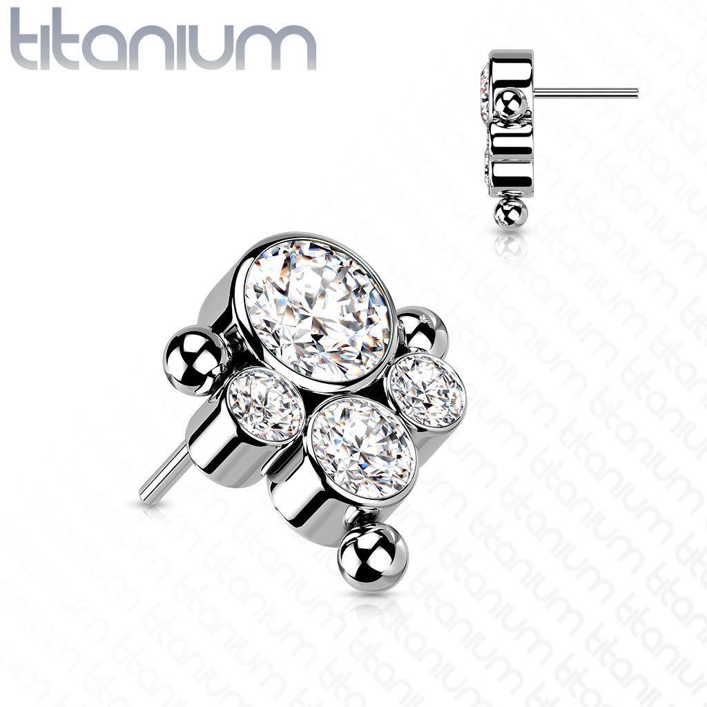 Top Opal CZ Center with 3 CZ and Ball Edge