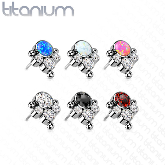 Top Opal CZ Center with 3 CZ and Ball Edge