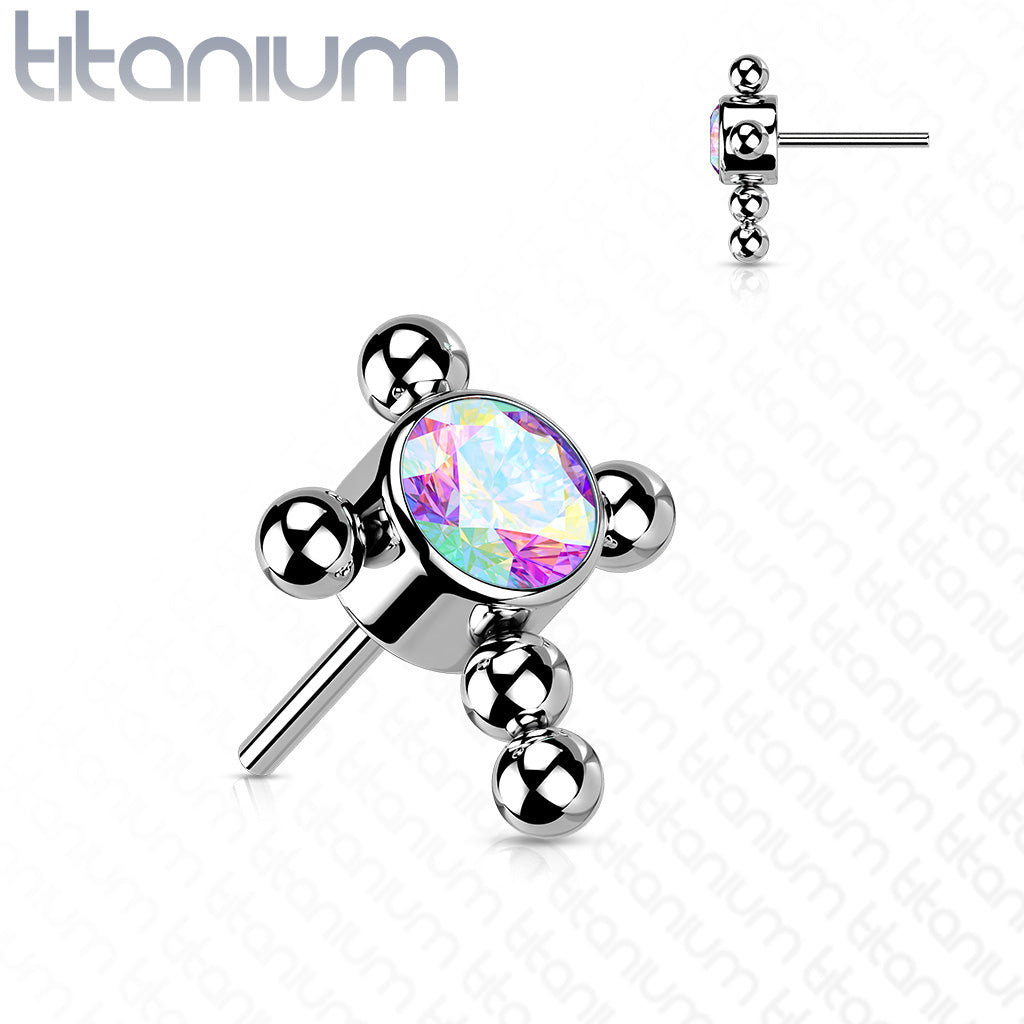 Beaded Cross with Opal CZ Bezel
