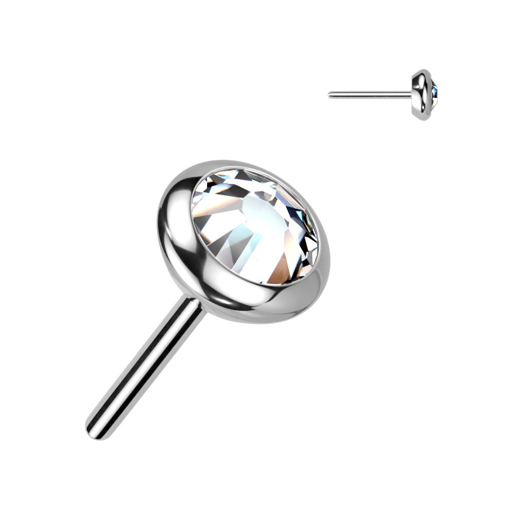 Implant Grade Titanium Threadless Push In Round Flat Bezel Set CZ or Opal Top