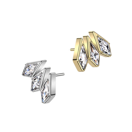 Implant Grade Titanium Threadless Push In 3 Diamond Shaped CZ Spears Top