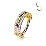 Implant Grade Titanium Hinged Segment Hoop Ring With Outward Facing Triple Stacked Double CZ Line