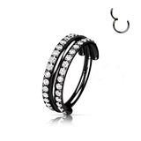 Implant Grade Titanium Hinged Segment Hoop Ring With Outward Facing Triple Stacked Double CZ Line