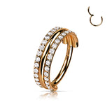 Implant Grade Titanium Hinged Segment Hoop Ring With Outward Facing Triple Stacked Double CZ Line