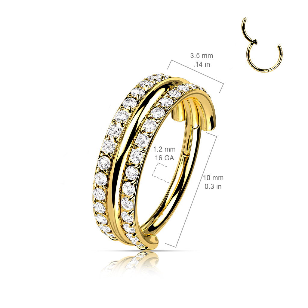 Hinged Segment Hoop Ring With Outward Facing Triple Stacked CZ Center Line