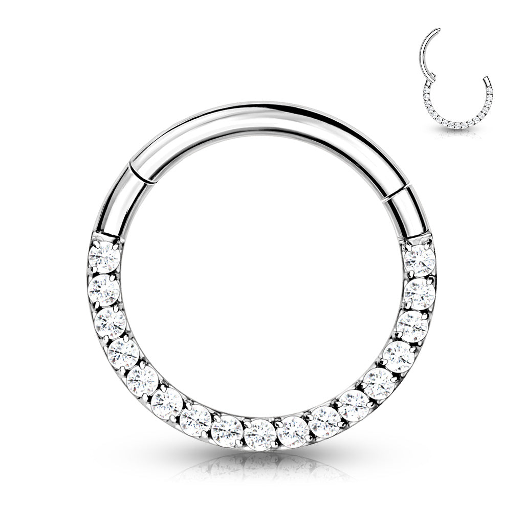 Implant Grade Titanium Hinged Segment Hoop Ring With Forward Facing Pave CNC Set CZ