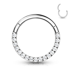 Implant Grade Titanium Hinged Segment Hoop Ring With Forward Facing Pave CNC Set CZ