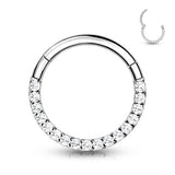 Implant Grade Titanium Hinged Segment Hoop Ring With Forward Facing Pave CNC Set CZ