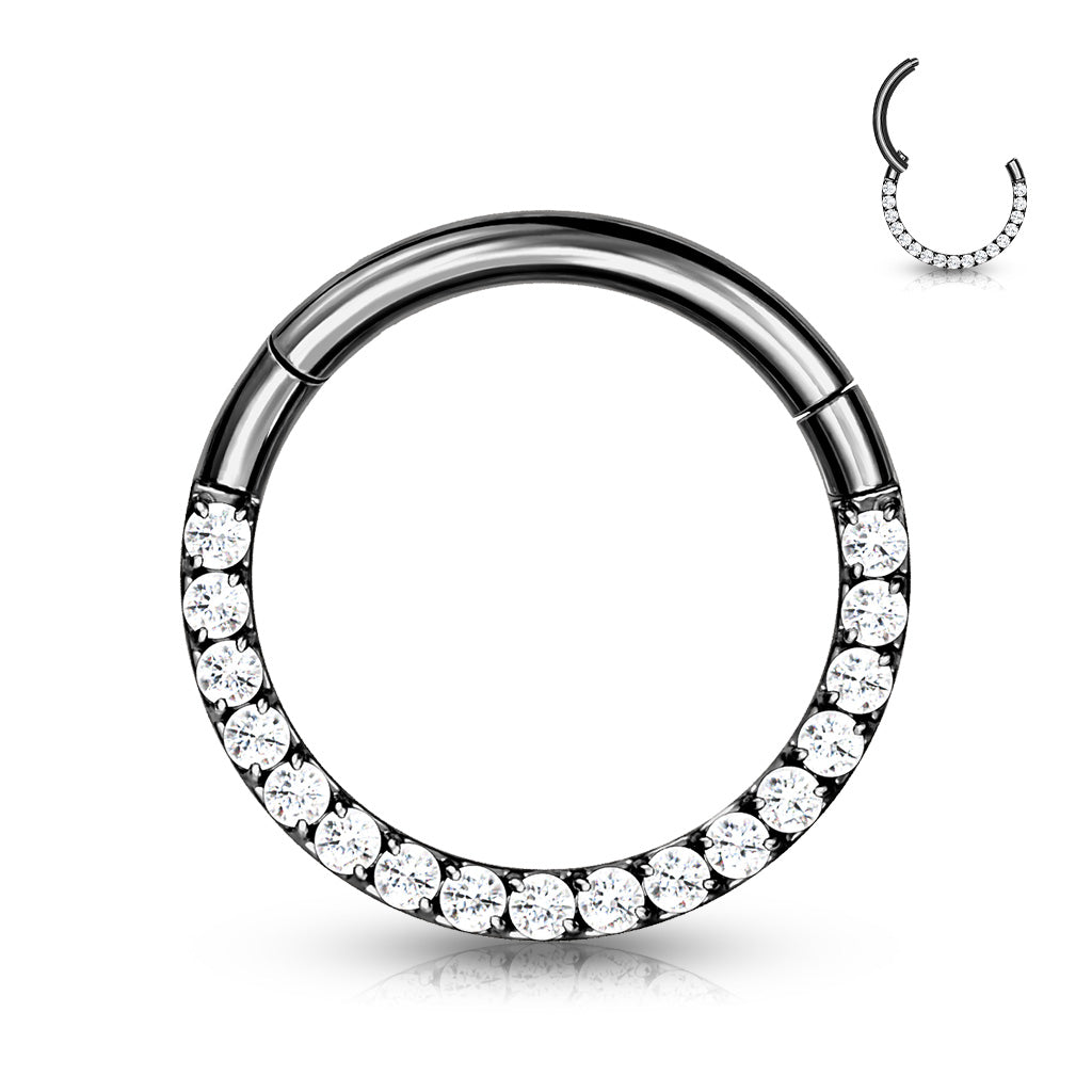Implant Grade Titanium Hinged Segment Hoop Ring With Forward Facing Pave CNC Set CZ