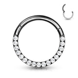 Implant Grade Titanium Hinged Segment Hoop Ring With Forward Facing Pave CNC Set CZ