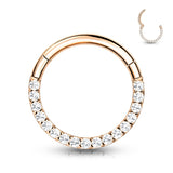 Implant Grade Titanium Hinged Segment Hoop Ring With Forward Facing Pave CNC Set CZ