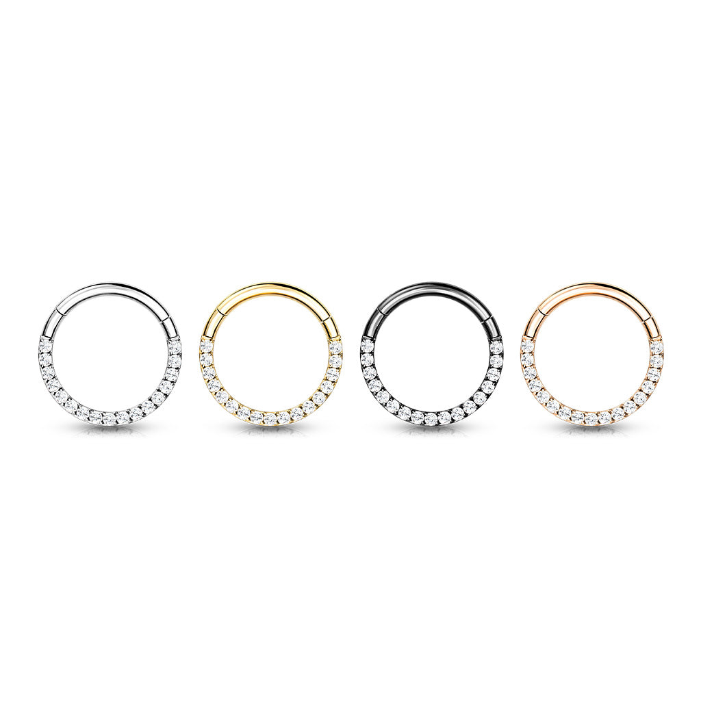 Implant Grade Titanium Hinged Segment Hoop Ring With Forward Facing Pave CNC Set CZ
