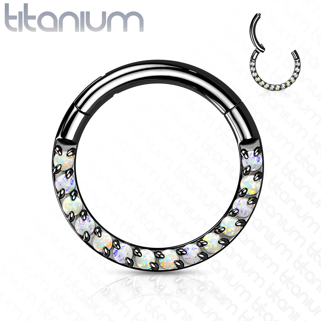 Implant Grade Titanium Hinged Segment Hoop Rings With Opal Paved Front