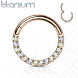 Implant Grade Titanium Hinged Segment Hoop Rings With Opal Paved Front