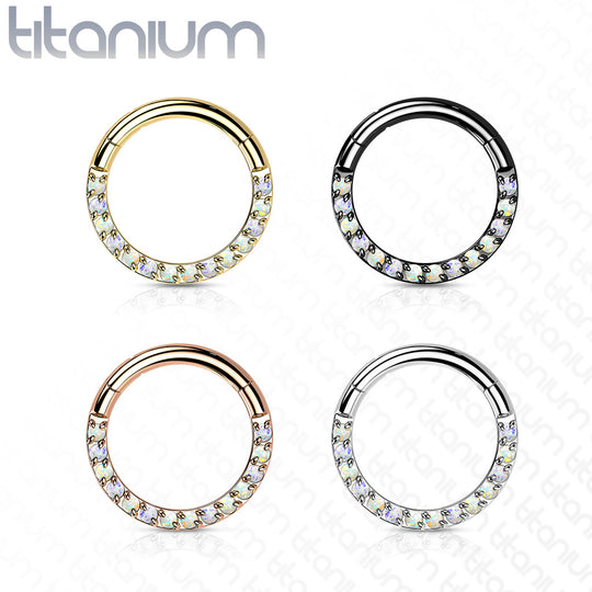 Implant Grade Titanium Hinged Segment Hoop Rings With Opal Paved Front