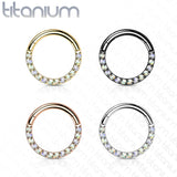 Implant Grade Titanium Hinged Segment Hoop Rings With Opal Paved Front