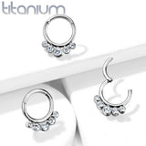 Implant Grade Titanium Hinged Segment Hoop Rings with 5 Outer Bezel Set Crystals