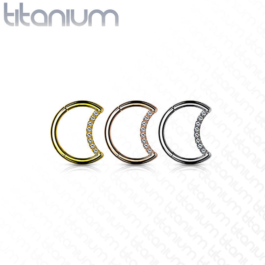 Hinged Segment Ring CZ Pavec Crescemt