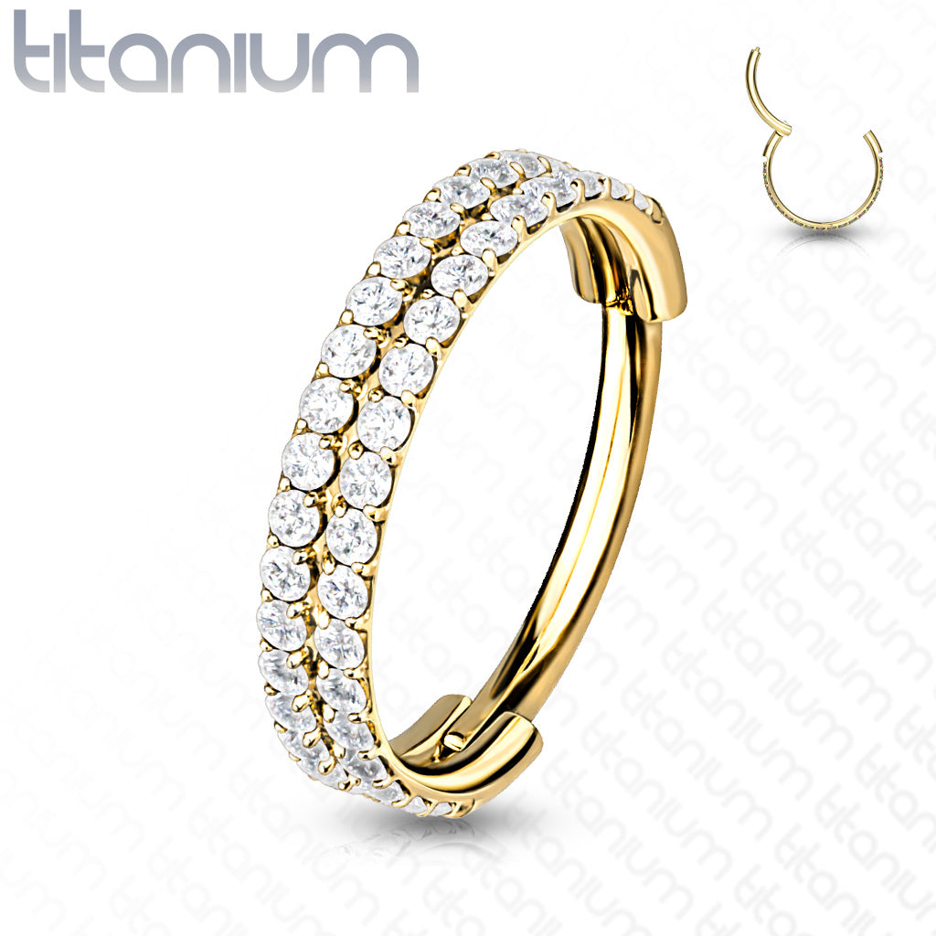 Hinged Segment Hoop Ring with Outward Facing Double Lined CZ
