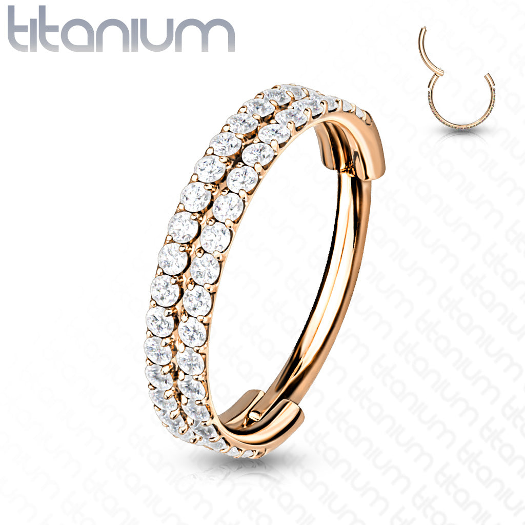 Hinged Segment Hoop Ring with Outward Facing Double Lined CZ