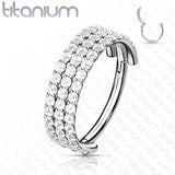 Hinged Segment Hoop Ring with Outward Facing Triple-lined CZ