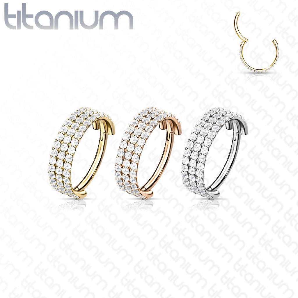 Hinged Segment Hoop Ring with Outward Facing Triple-lined CZ