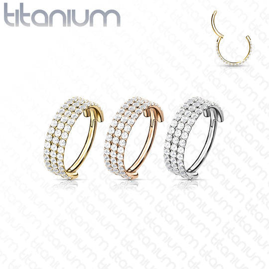 Hinged Segment Hoop Ring with Outward Facing Triple-lined CZ