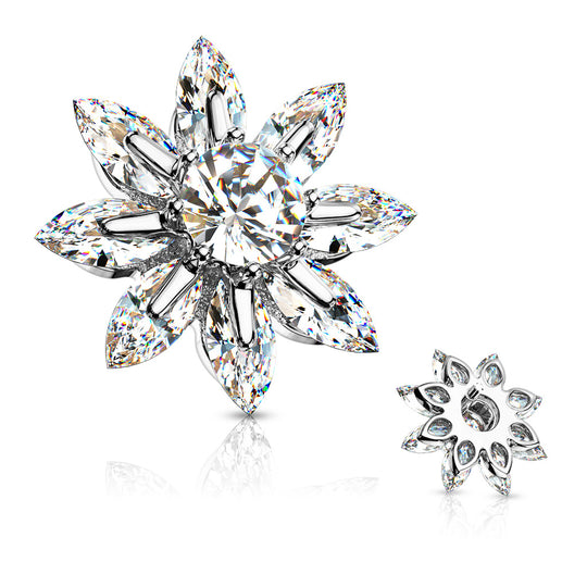 Round CZ Centered Marquise CZ Petal Flower Dermal Anchor Top