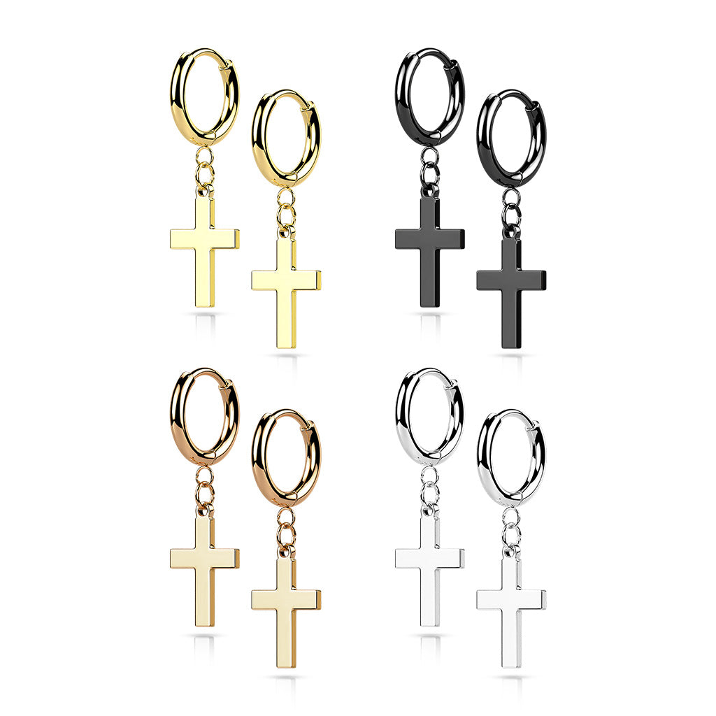 Paire Hoop avec Croix / hinged Hoop cross dangle