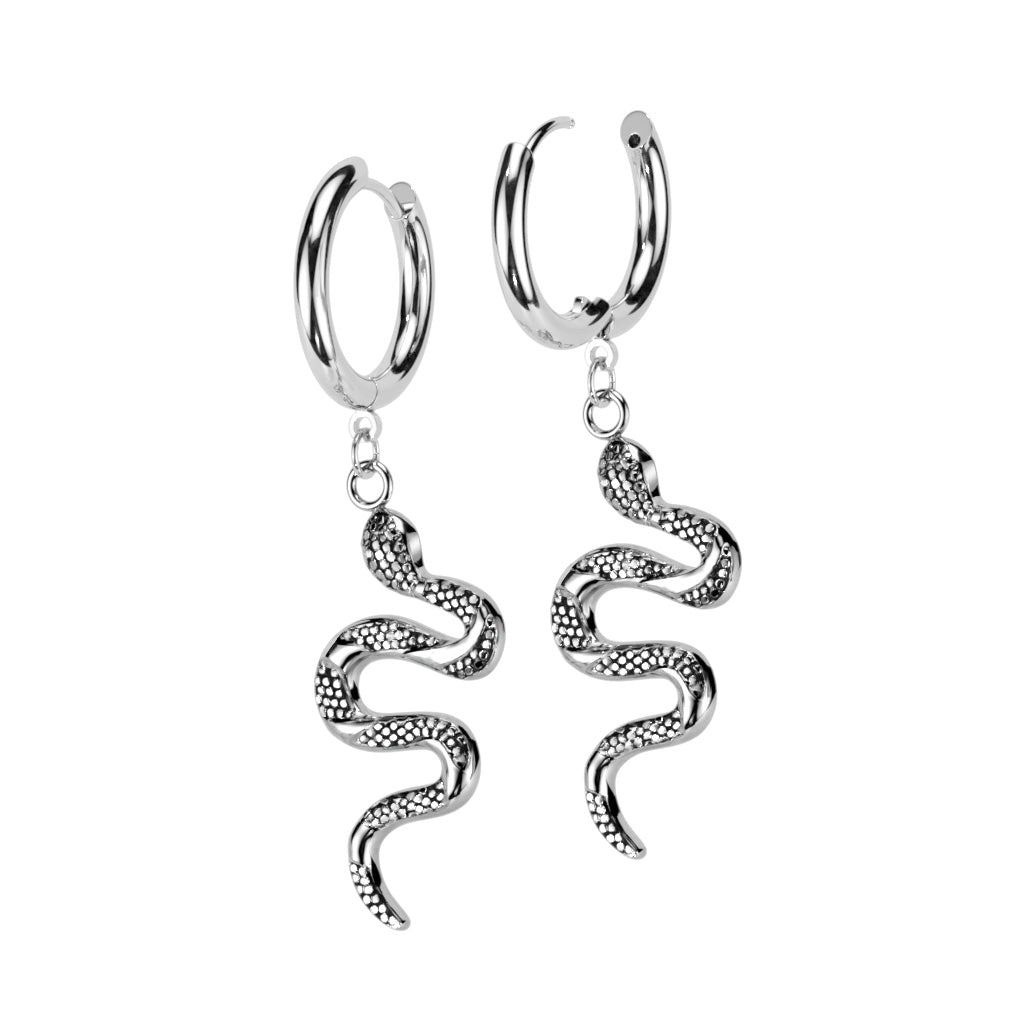 (Paire) Snake Dangle 316L Stainless Steel Hoop Earrings