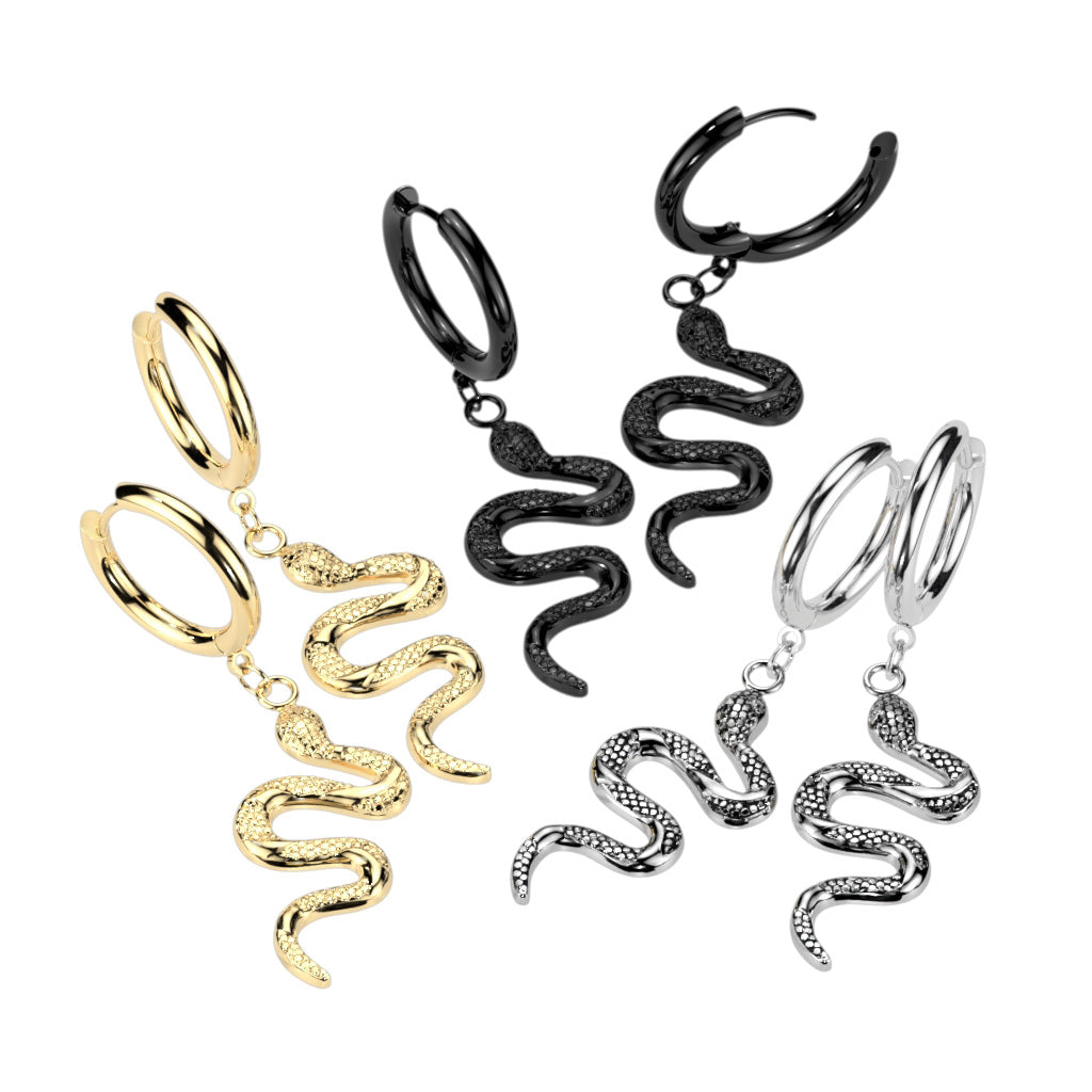 (Paire) Snake Dangle 316L Stainless Steel Hoop Earrings