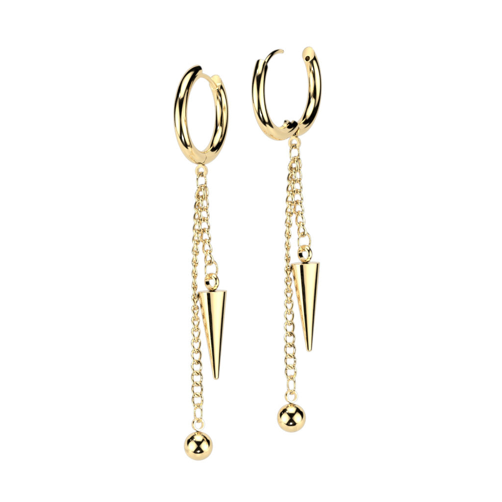 (Paire) Hinged Hoop Earrings With Ball and Cone Dangle