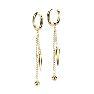 (Paire) Hinged Hoop Earrings With Ball and Cone Dangle