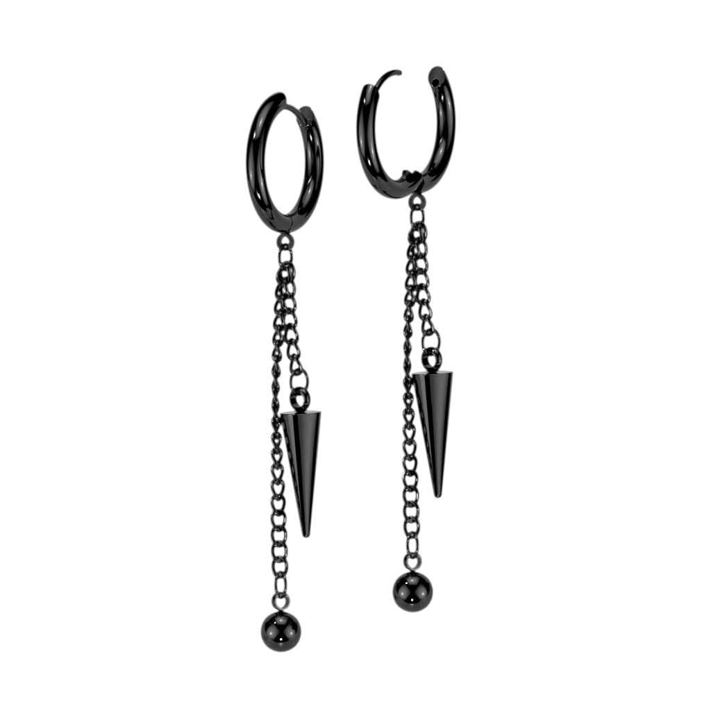 (Paire) Hinged Hoop Earrings With Ball and Cone Dangle
