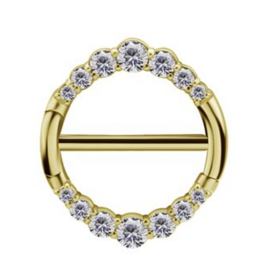 24k gold plated double hinged jewelled nipple clicker ring