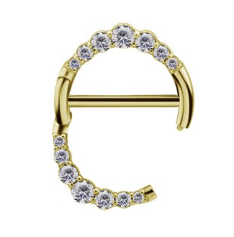 24k gold plated double hinged jewelled nipple Clicker ring